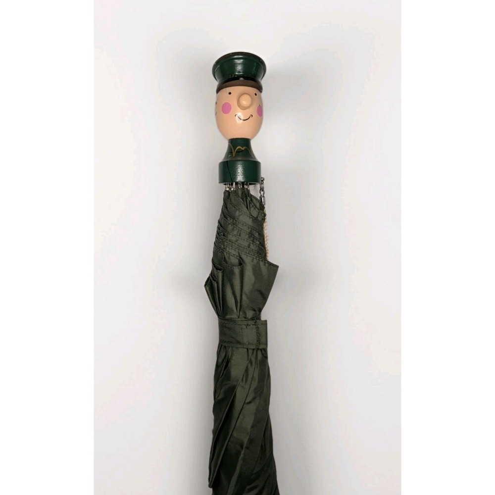 Vintage Harrods London Doorman Bobby Figural Handle Umbrella Green Collectible